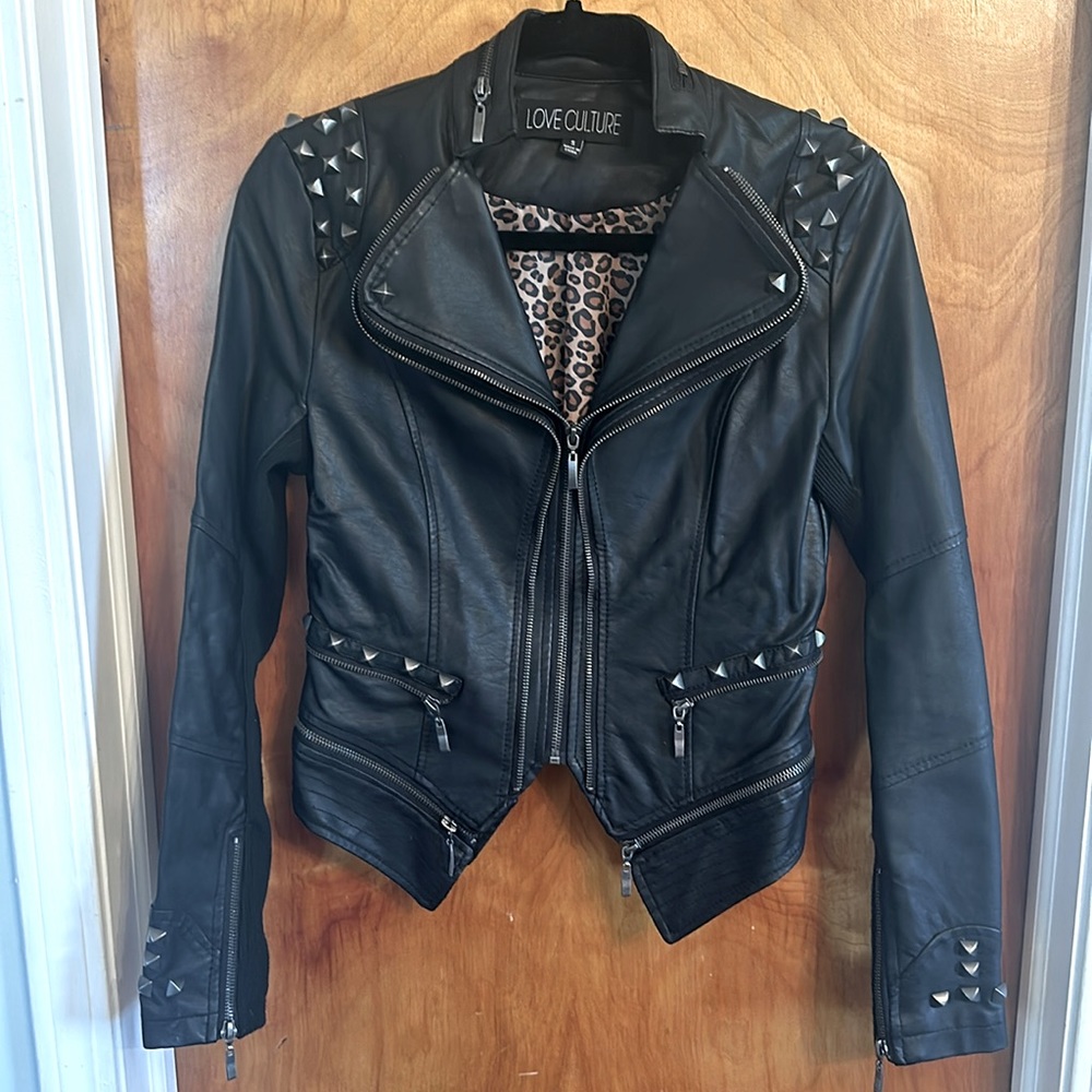 COPY - Faux leather fitted moto zipper stud jacket Love Culture
